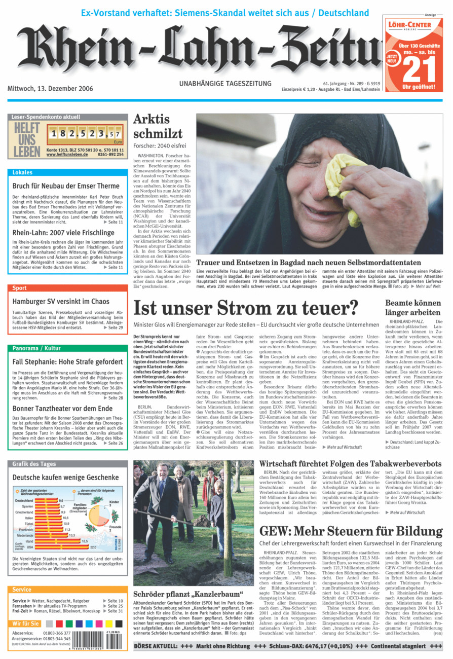 Rhein-Lahn-Zeitung vom Mittwoch, 13.12.2006