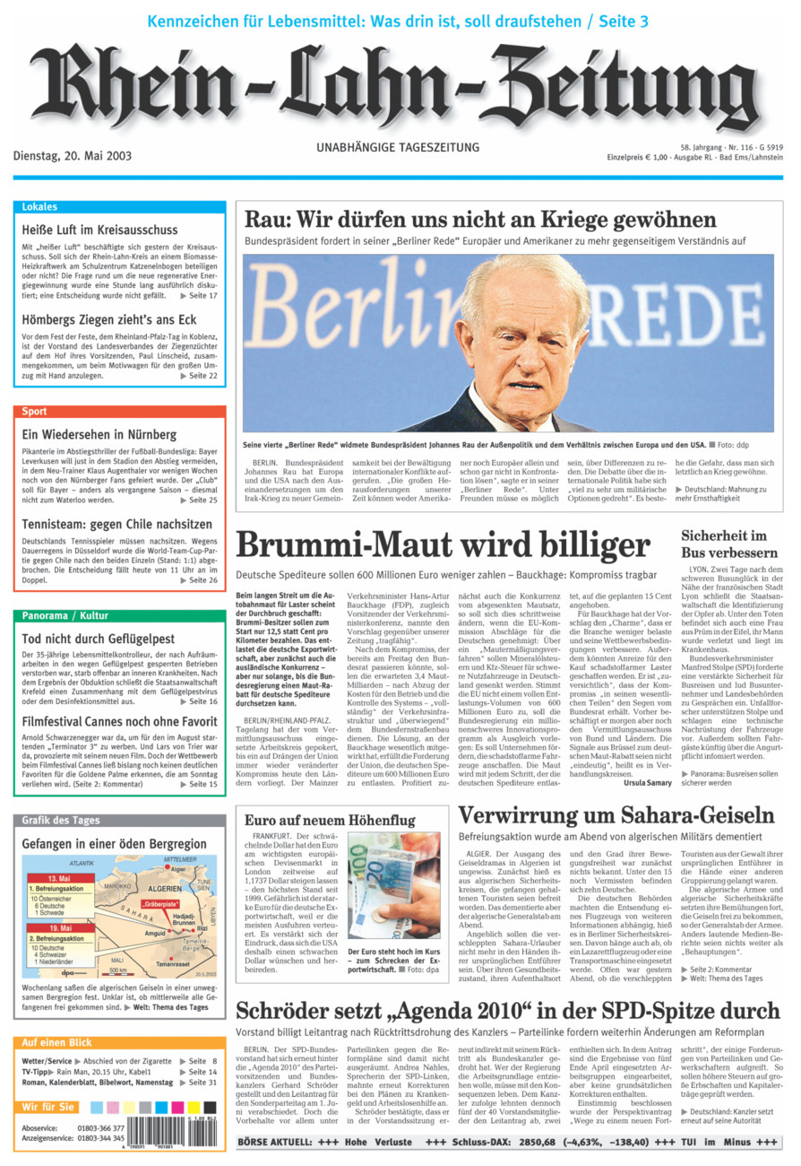 Rhein-Lahn-Zeitung vom Dienstag, 20.05.2003