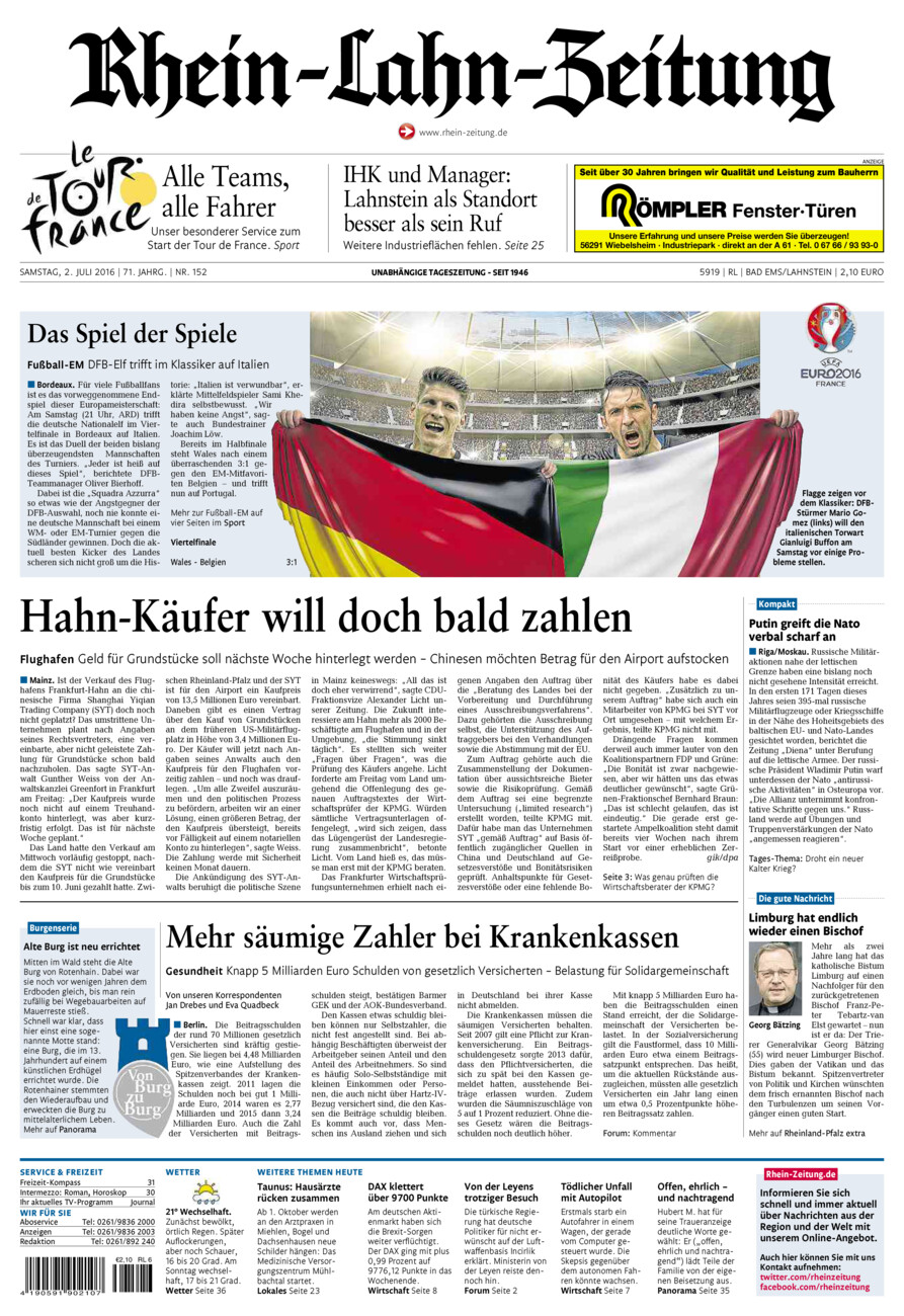 Rhein-Lahn-Zeitung vom Samstag, 02.07.2016
