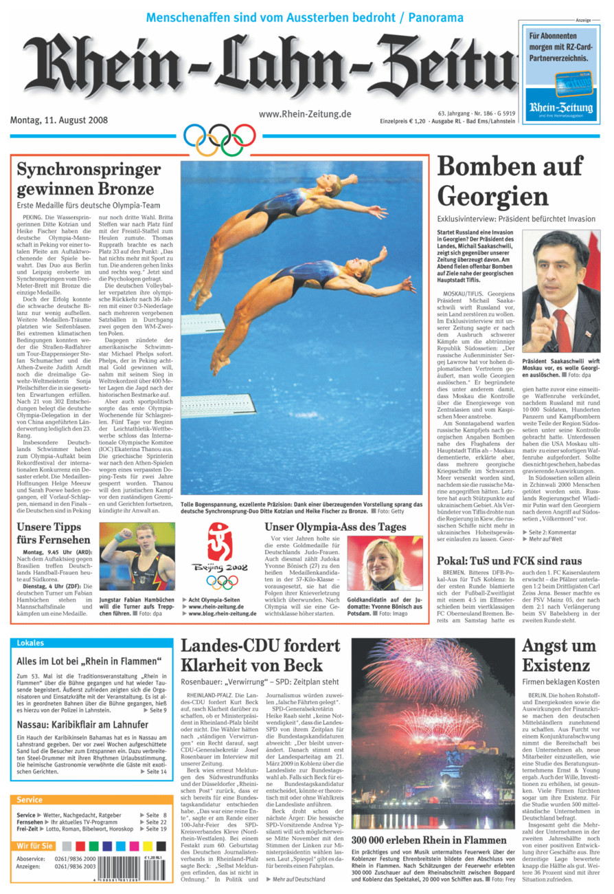 Rhein-Lahn-Zeitung vom Montag, 11.08.2008