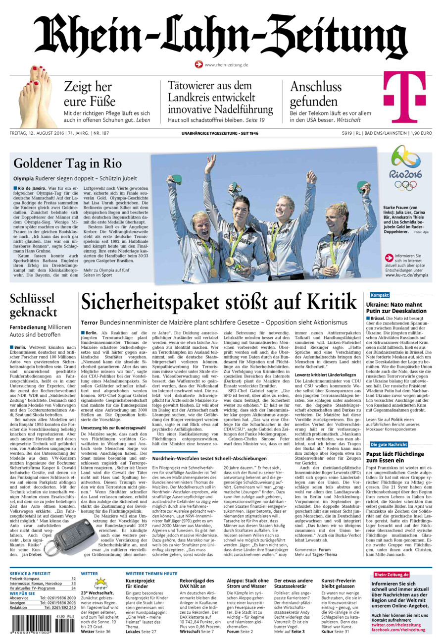 Rhein-Lahn-Zeitung vom Freitag, 12.08.2016