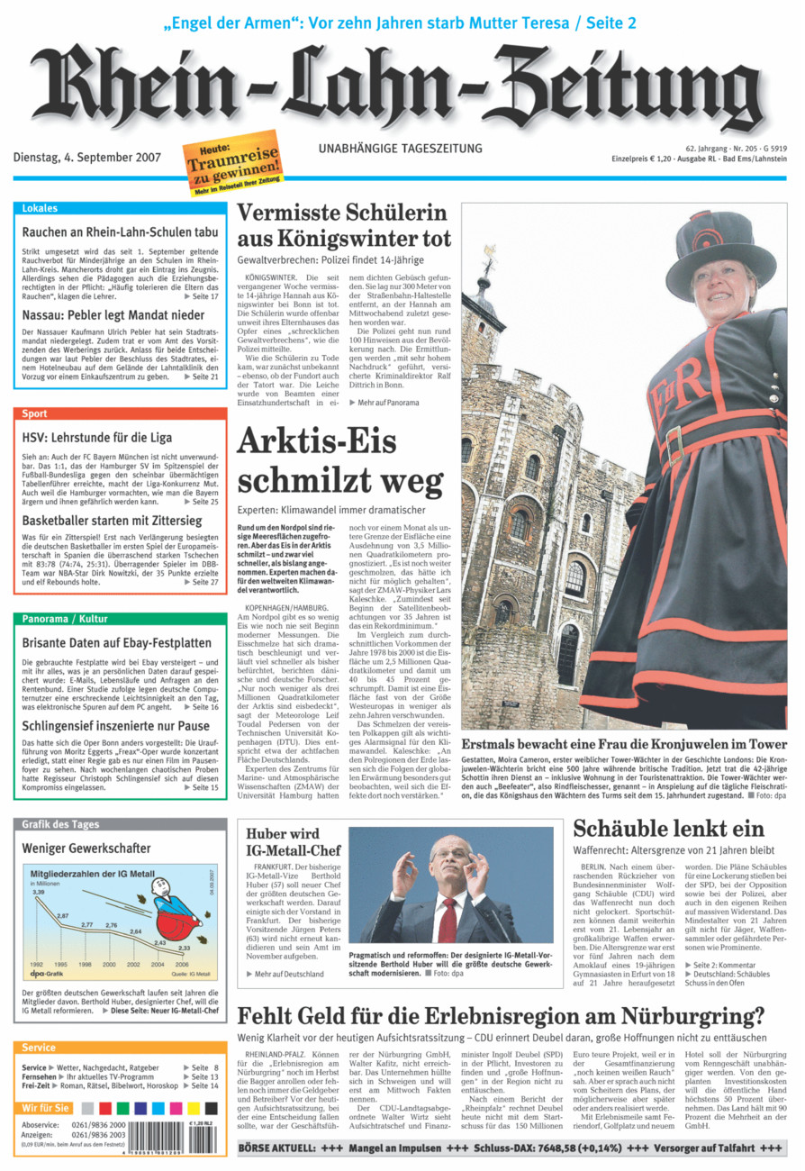 Rhein-Lahn-Zeitung vom Dienstag, 04.09.2007