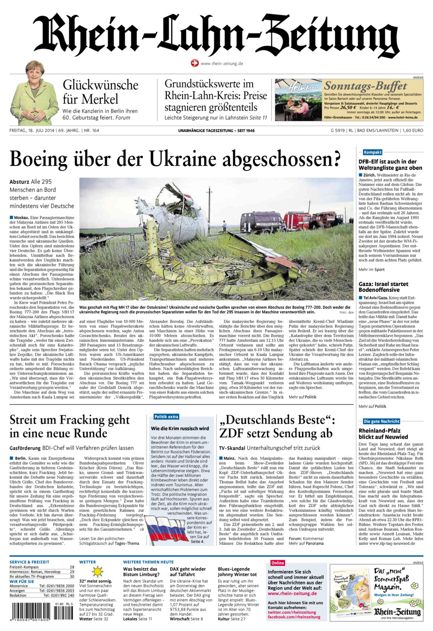 Rhein-Lahn-Zeitung vom Freitag, 18.07.2014