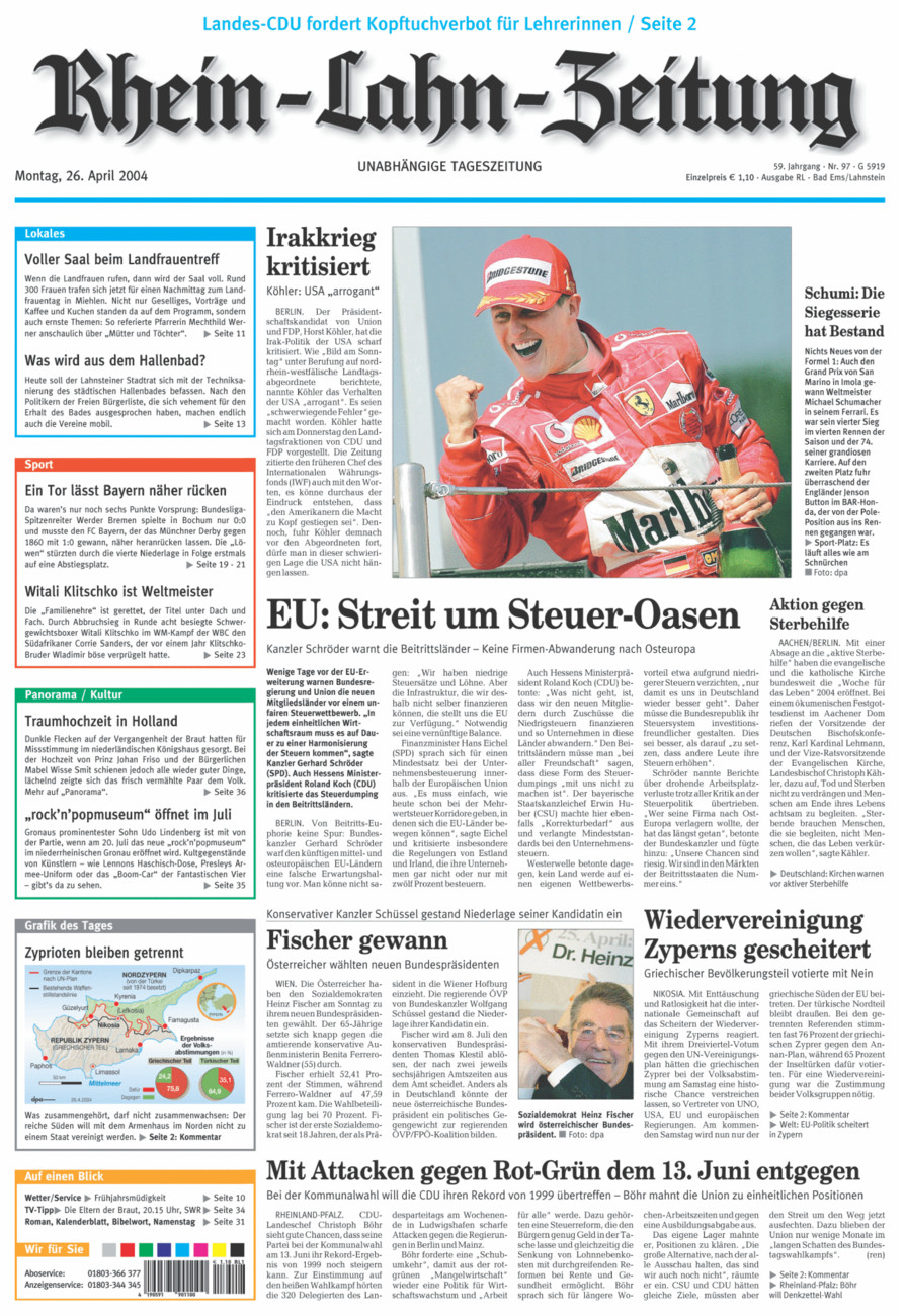 Rhein-Lahn-Zeitung vom Montag, 26.04.2004