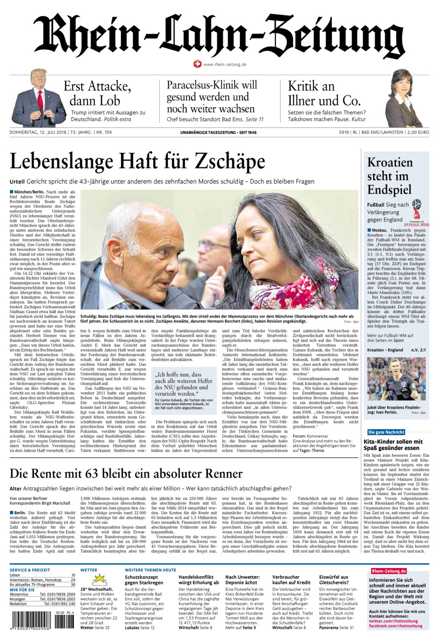 Rhein-Lahn-Zeitung vom Donnerstag, 12.07.2018