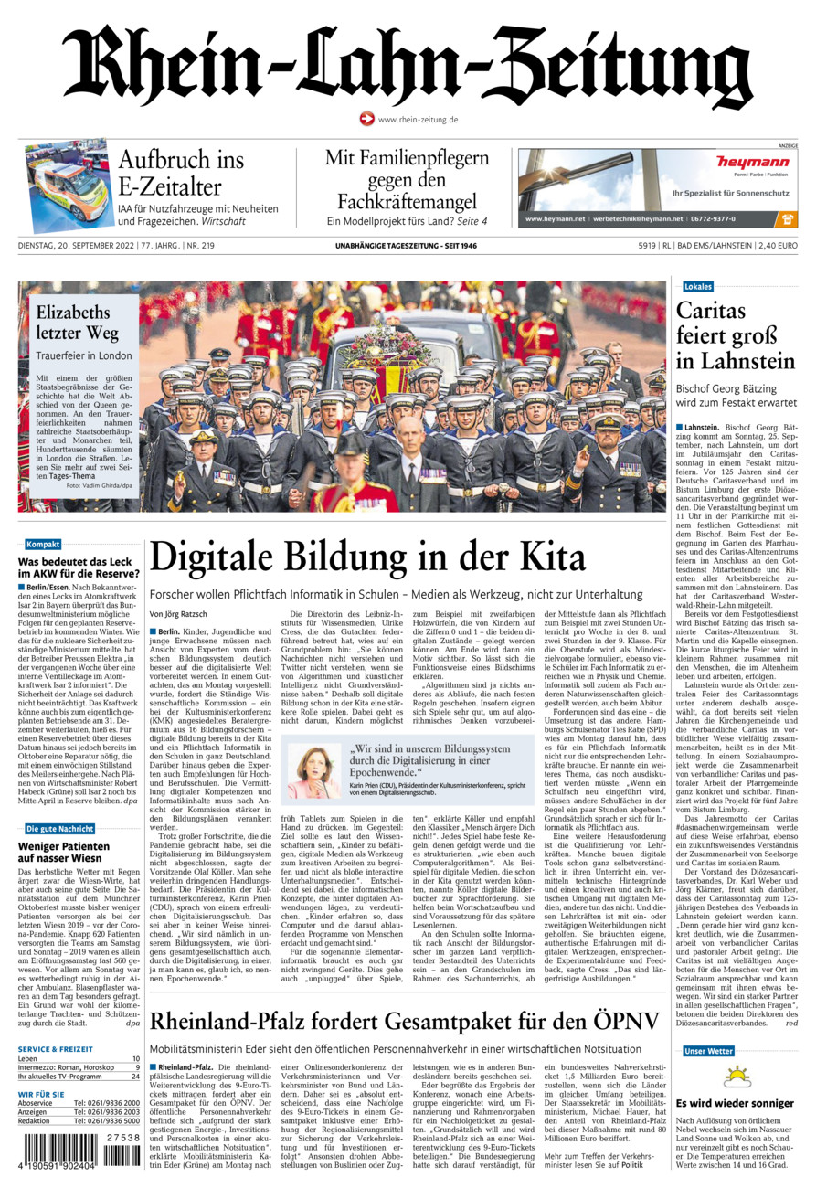 Rhein-Lahn-Zeitung vom Dienstag, 20.09.2022