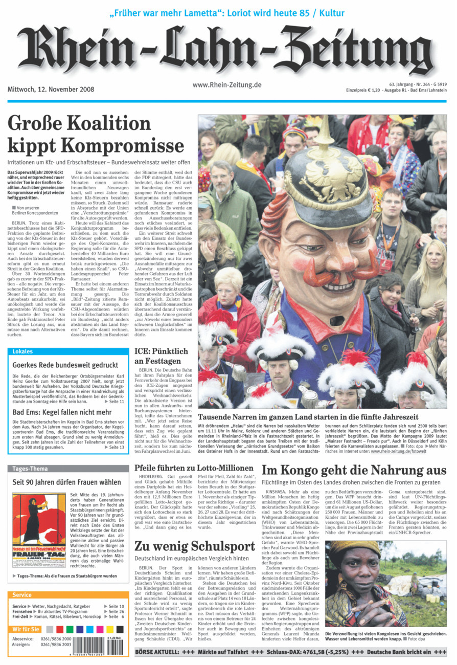 Rhein-Lahn-Zeitung vom Mittwoch, 12.11.2008