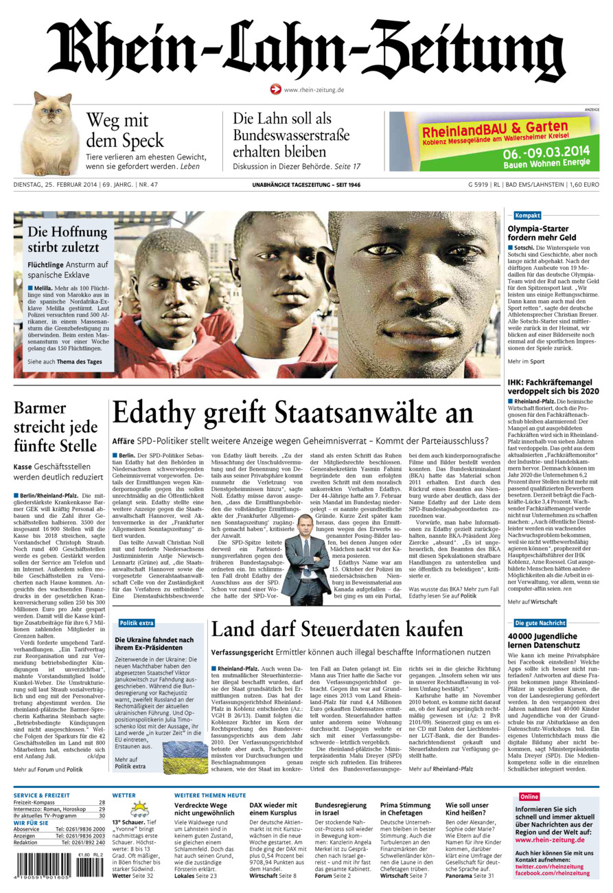 Rhein-Lahn-Zeitung vom Dienstag, 25.02.2014