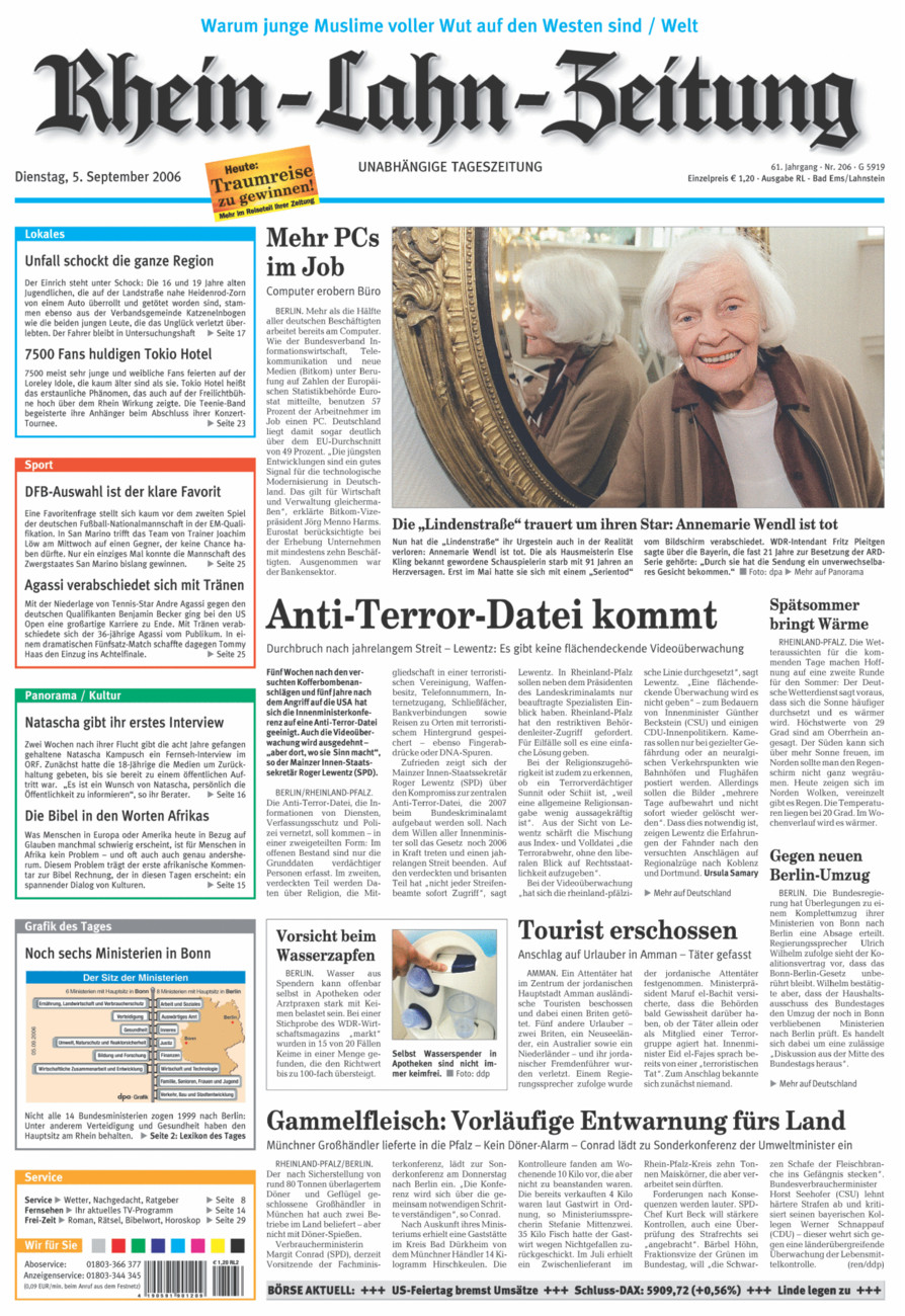 Rhein-Lahn-Zeitung vom Dienstag, 05.09.2006