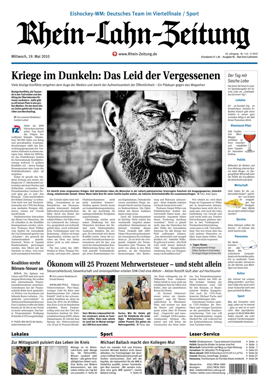 Rhein-Lahn-Zeitung vom Mittwoch, 19.05.2010