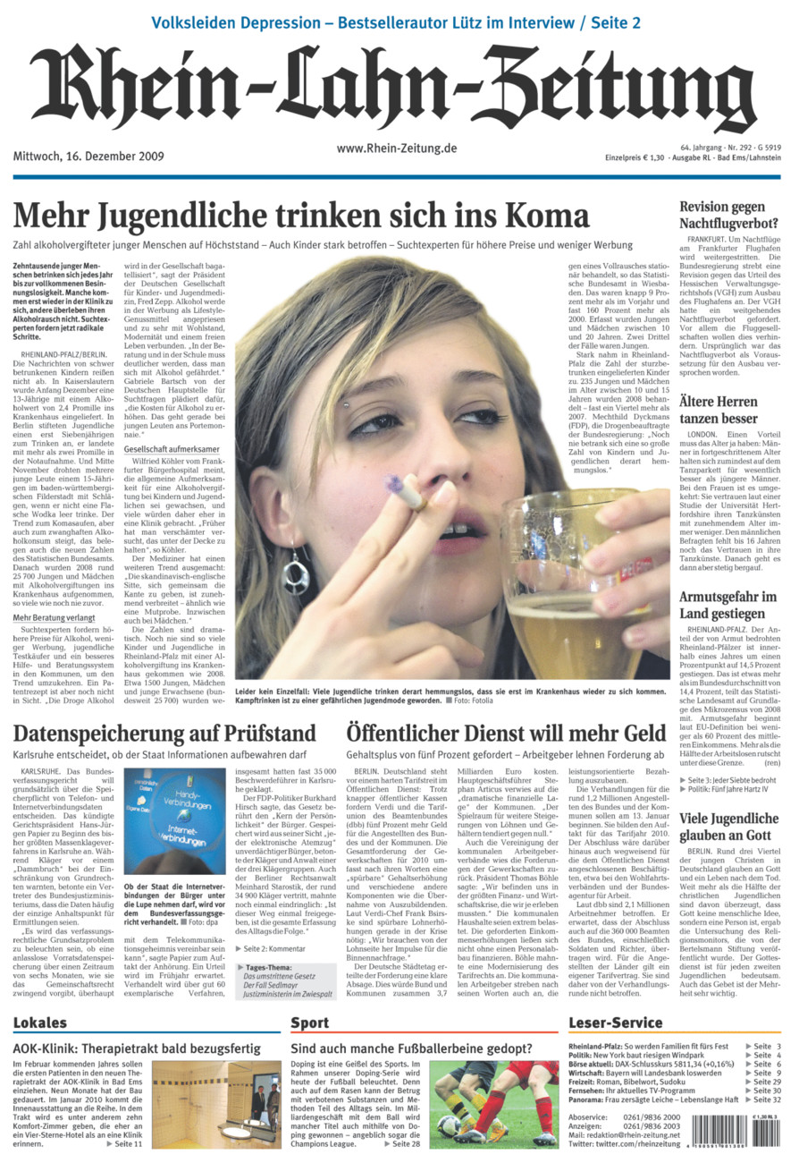 Rhein-Lahn-Zeitung vom Mittwoch, 16.12.2009