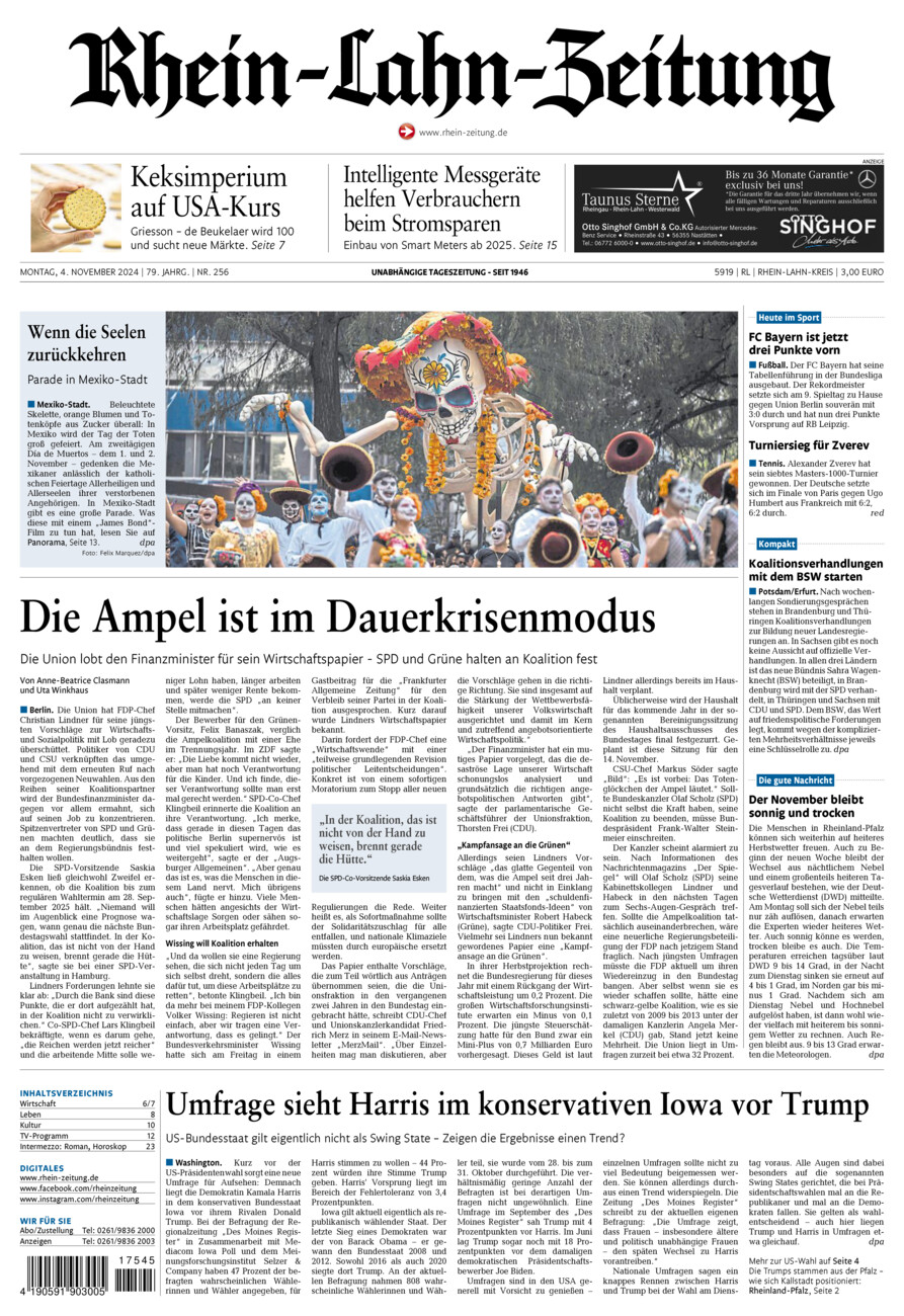 Rhein-Lahn-Zeitung vom Montag, 04.11.2024