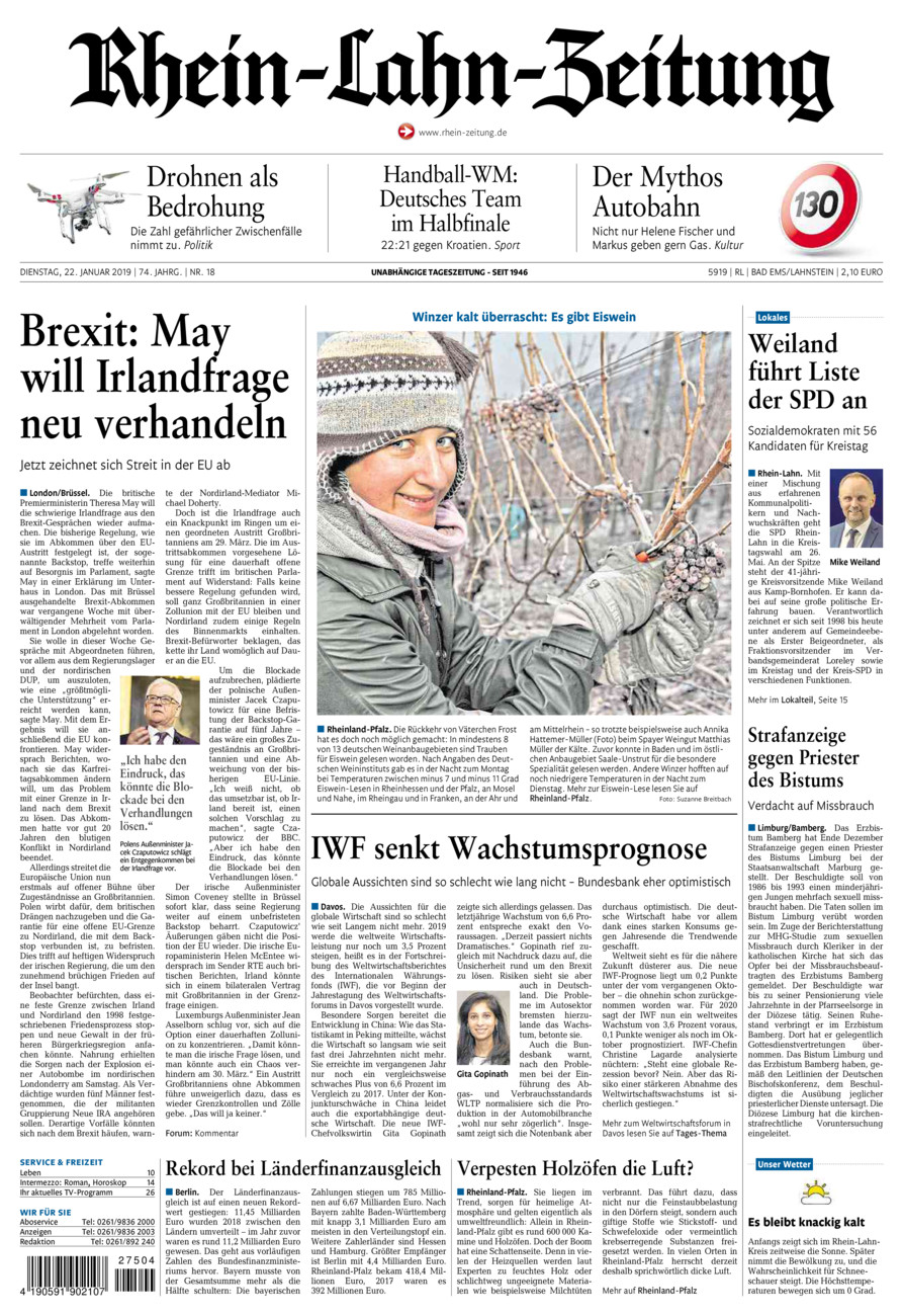 Rhein-Lahn-Zeitung vom Dienstag, 22.01.2019