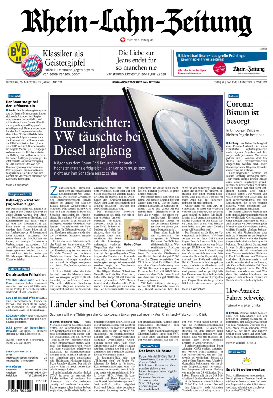 Rhein-Lahn-Zeitung vom Dienstag, 26.05.2020