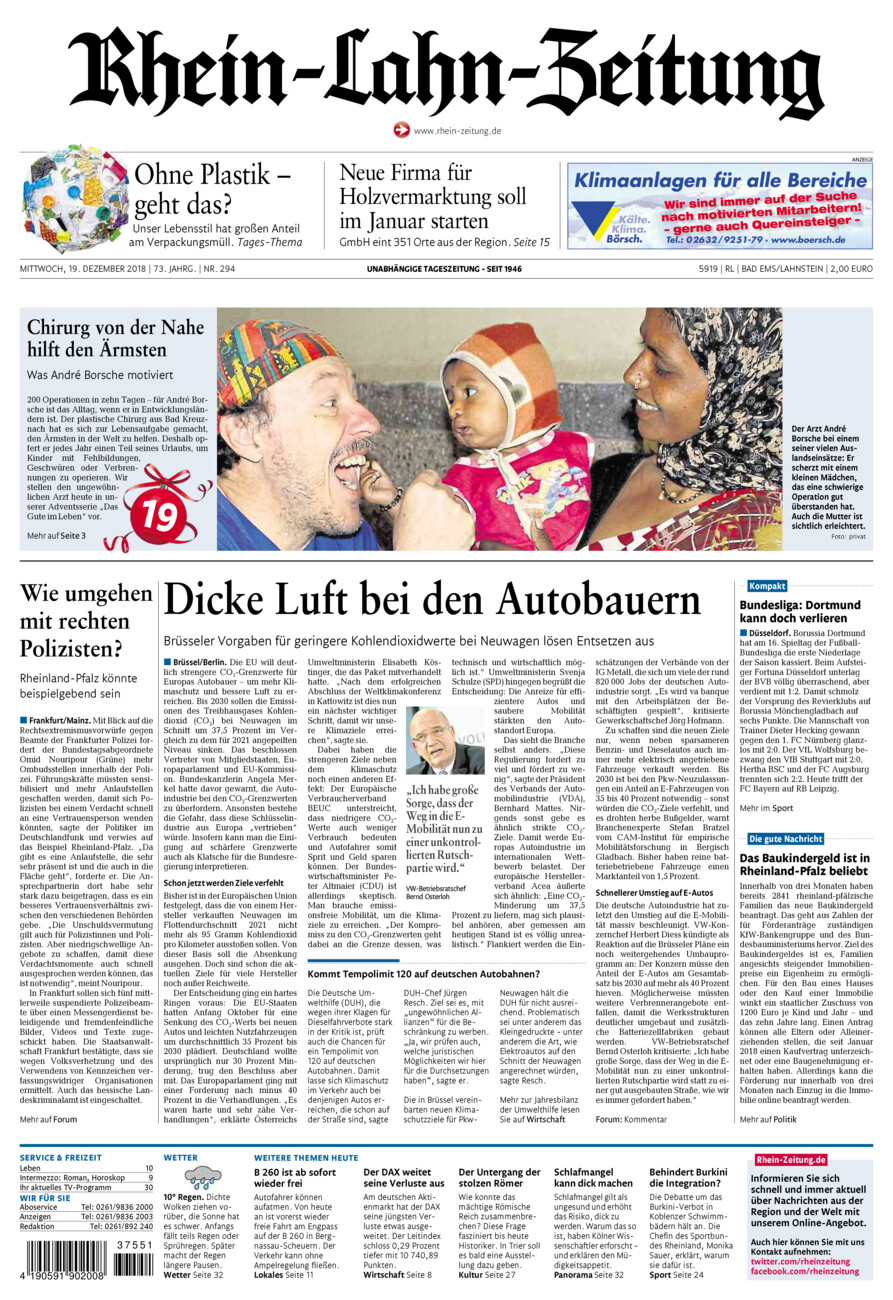 Rhein-Lahn-Zeitung vom Mittwoch, 19.12.2018