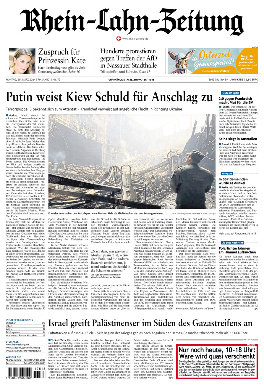 Rhein-Lahn-Zeitung vom Montag, 25.03.2024