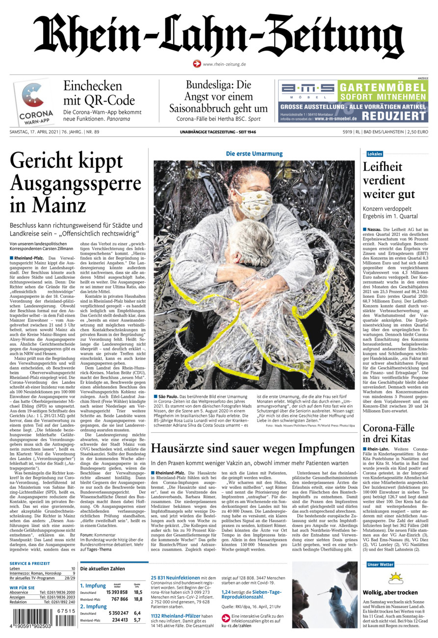 Rhein-Lahn-Zeitung vom Samstag, 17.04.2021