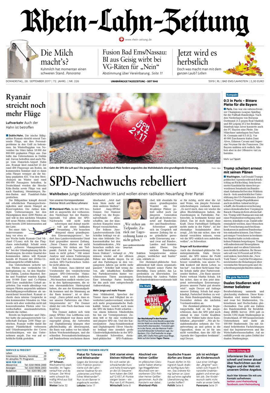 Rhein-Lahn-Zeitung vom Donnerstag, 28.09.2017