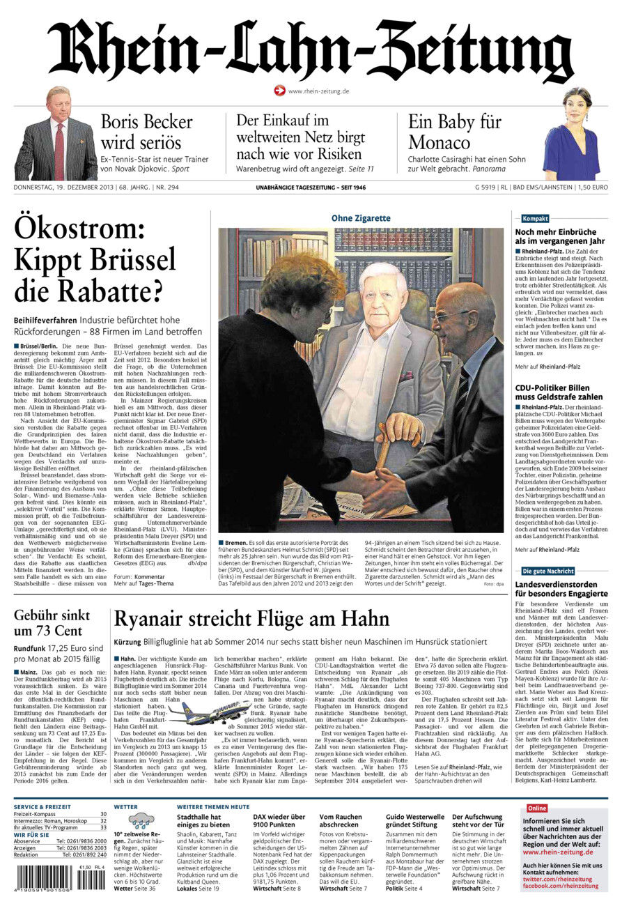 Rhein-Lahn-Zeitung vom Donnerstag, 19.12.2013