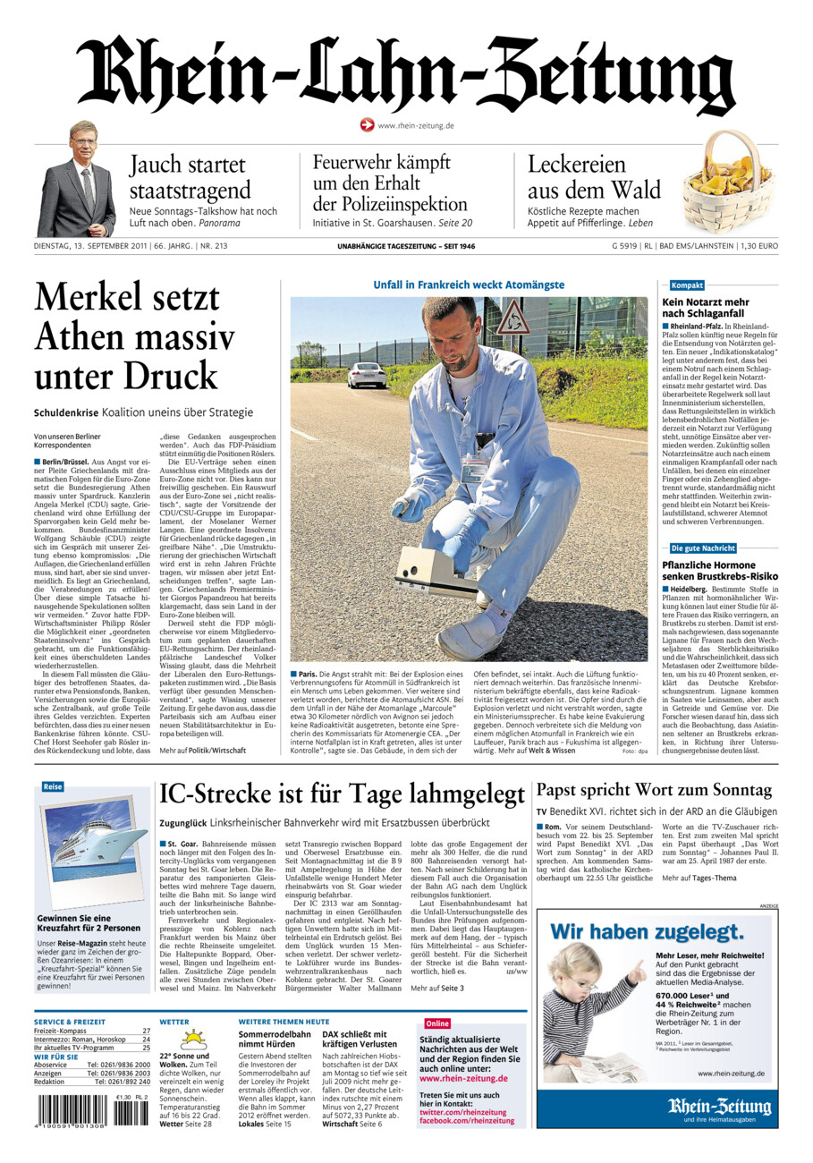 Rhein-Lahn-Zeitung vom Dienstag, 13.09.2011