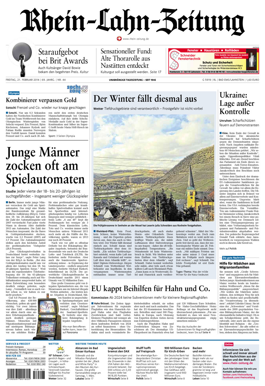Rhein-Lahn-Zeitung vom Freitag, 21.02.2014