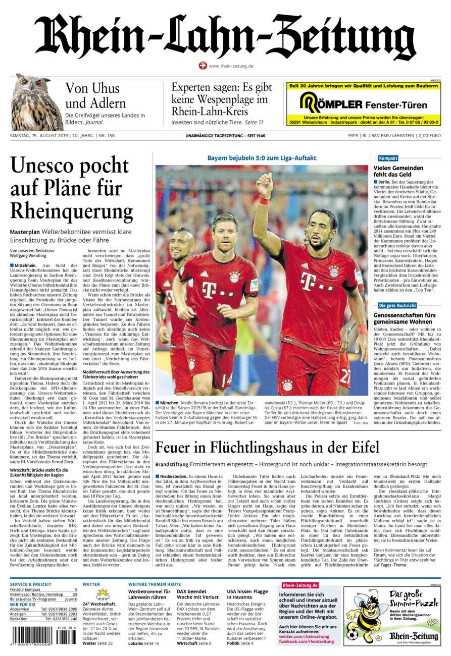 Rhein-Lahn-Zeitung vom Samstag, 15.08.2015