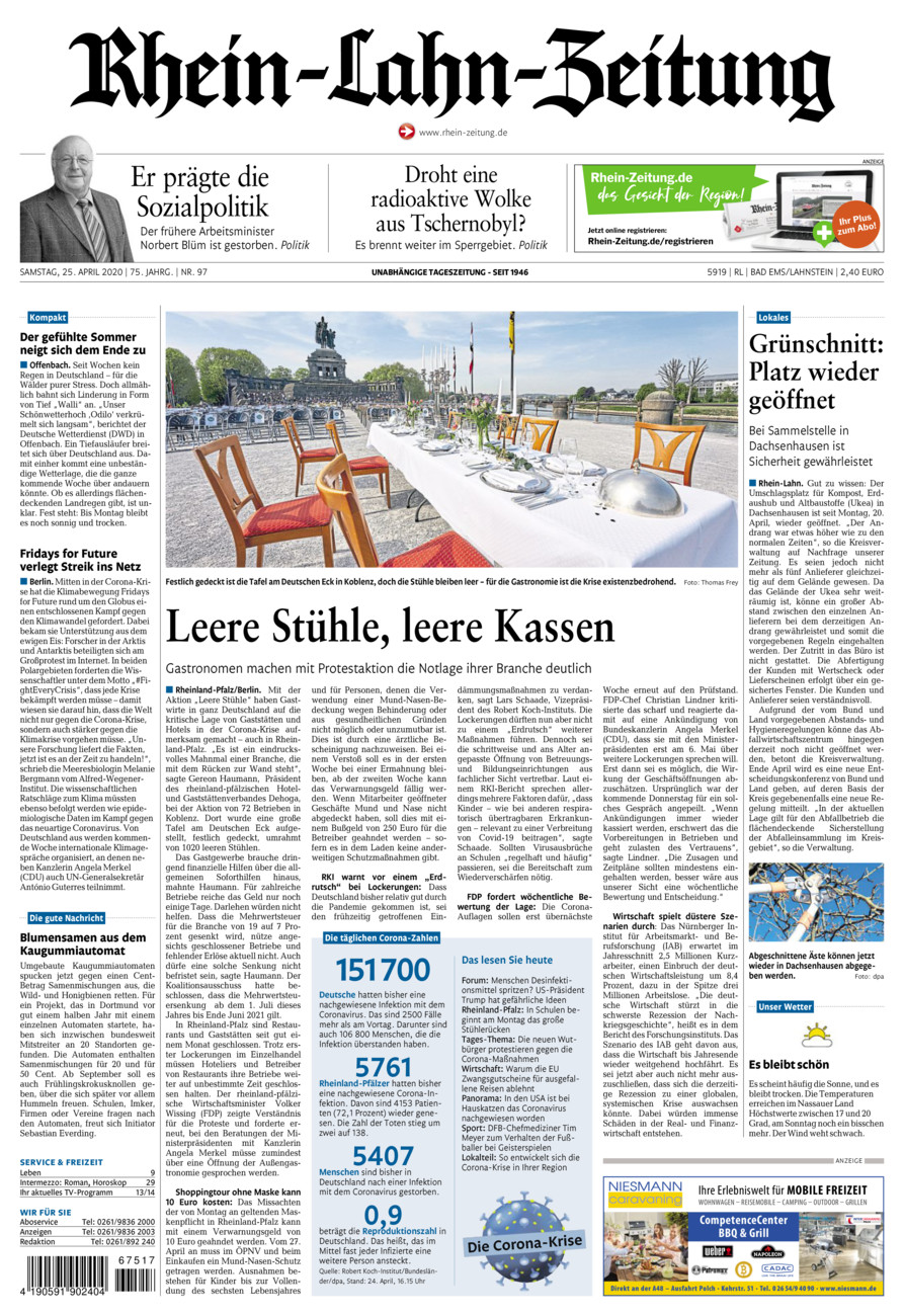 Rhein-Lahn-Zeitung vom Samstag, 25.04.2020