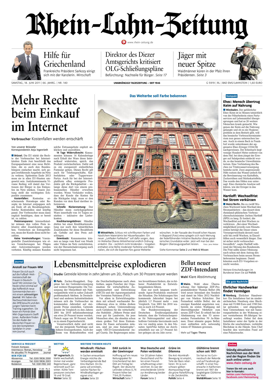 Rhein-Lahn-Zeitung vom Samstag, 18.06.2011