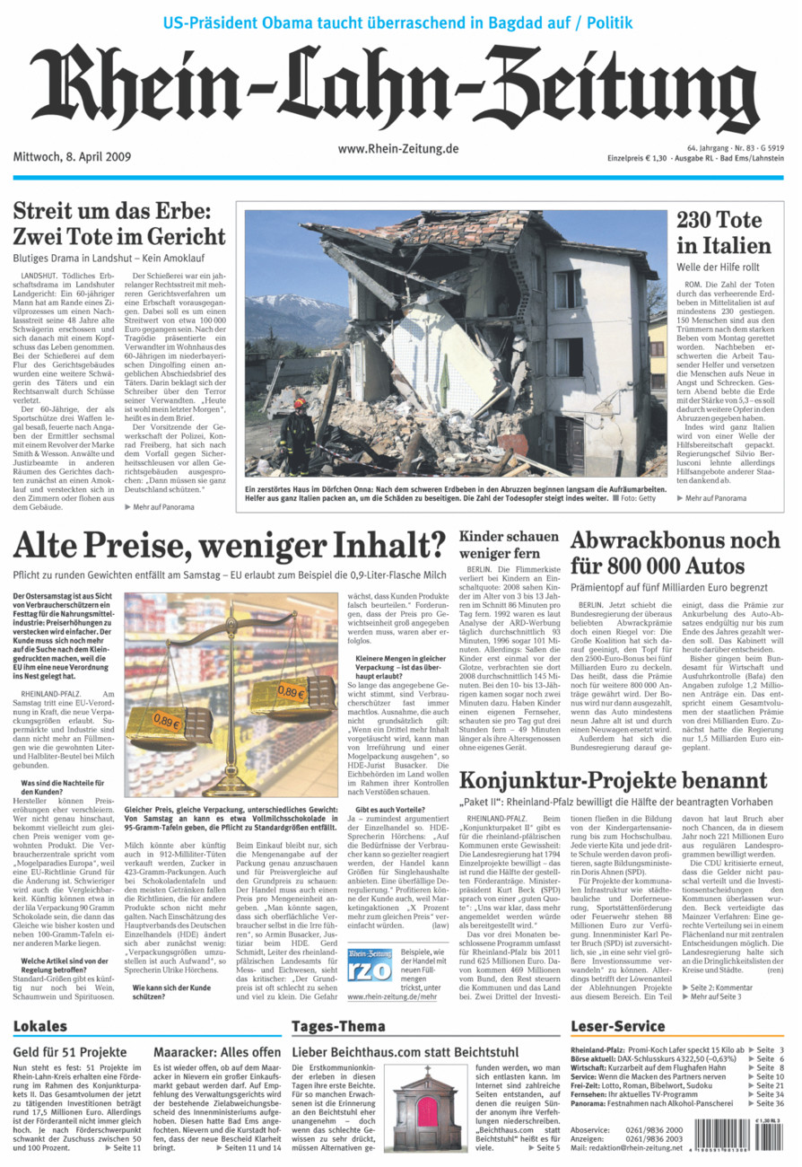 Rhein-Lahn-Zeitung vom Mittwoch, 08.04.2009