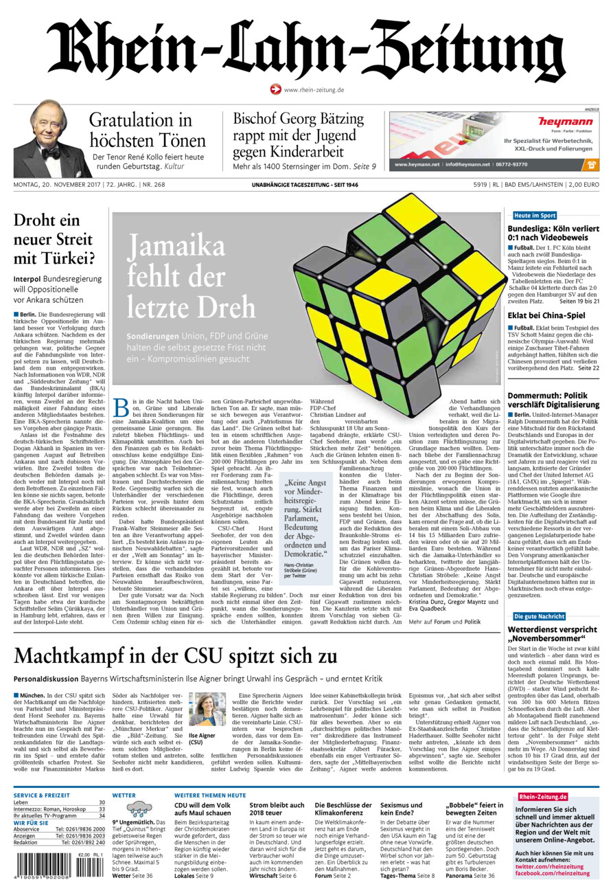 Rhein-Lahn-Zeitung vom Montag, 20.11.2017