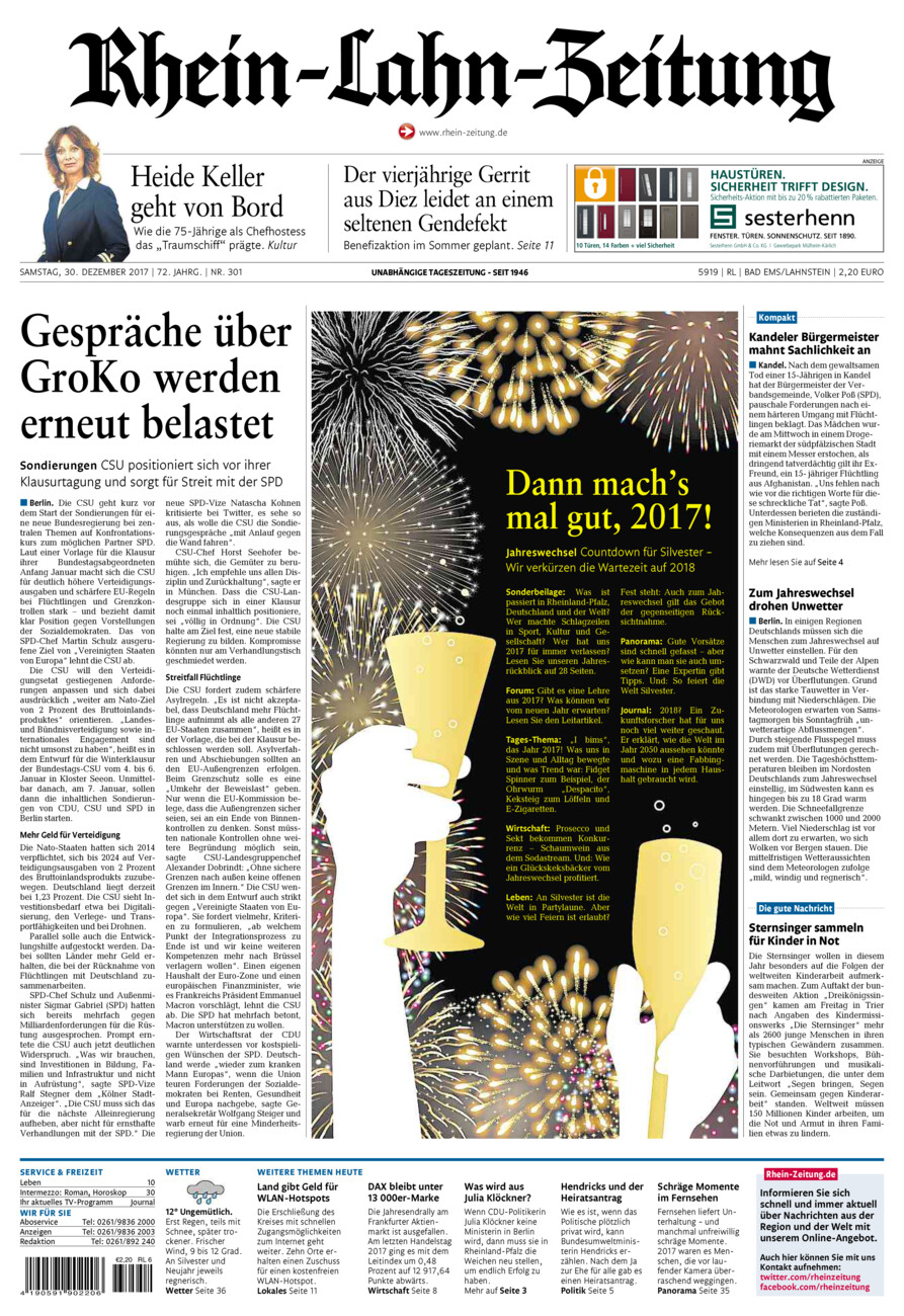 Rhein-Lahn-Zeitung vom Samstag, 30.12.2017