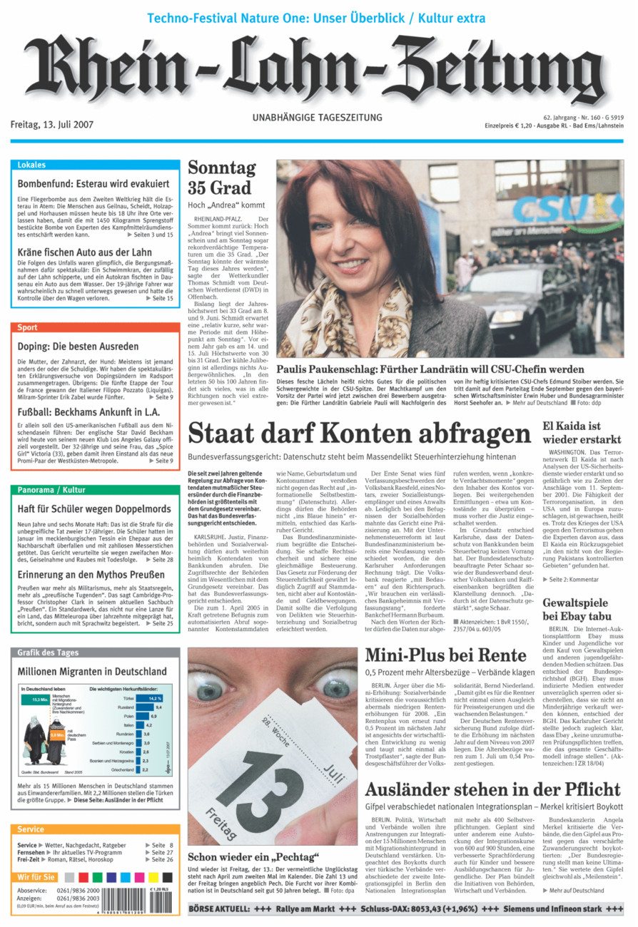 Rhein-Lahn-Zeitung vom Freitag, 13.07.2007