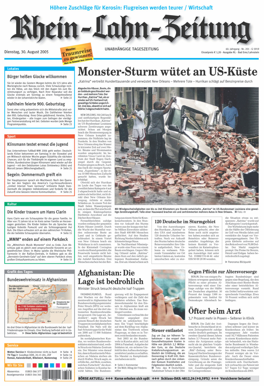 Rhein-Lahn-Zeitung vom Dienstag, 30.08.2005
