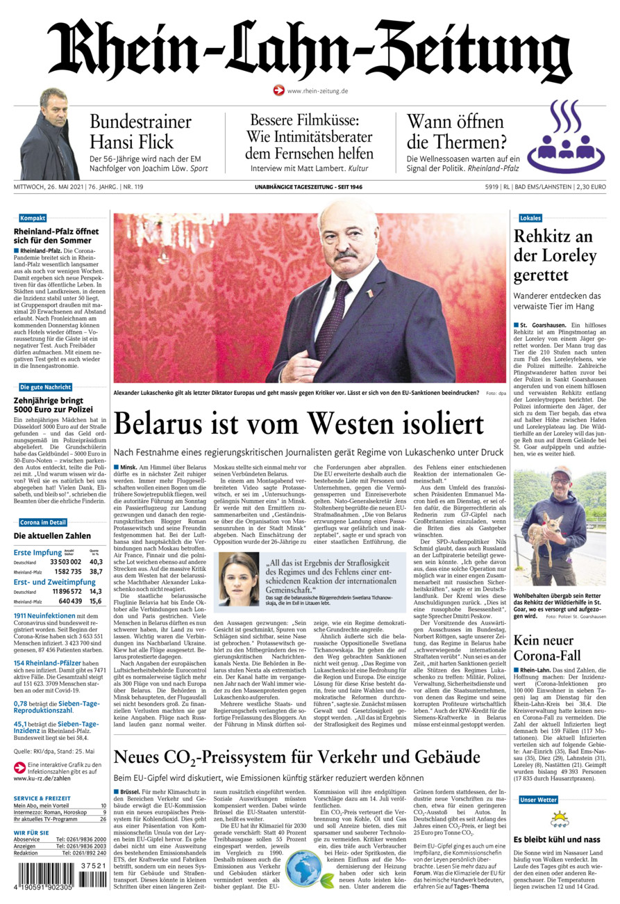 Rhein-Lahn-Zeitung vom Mittwoch, 26.05.2021
