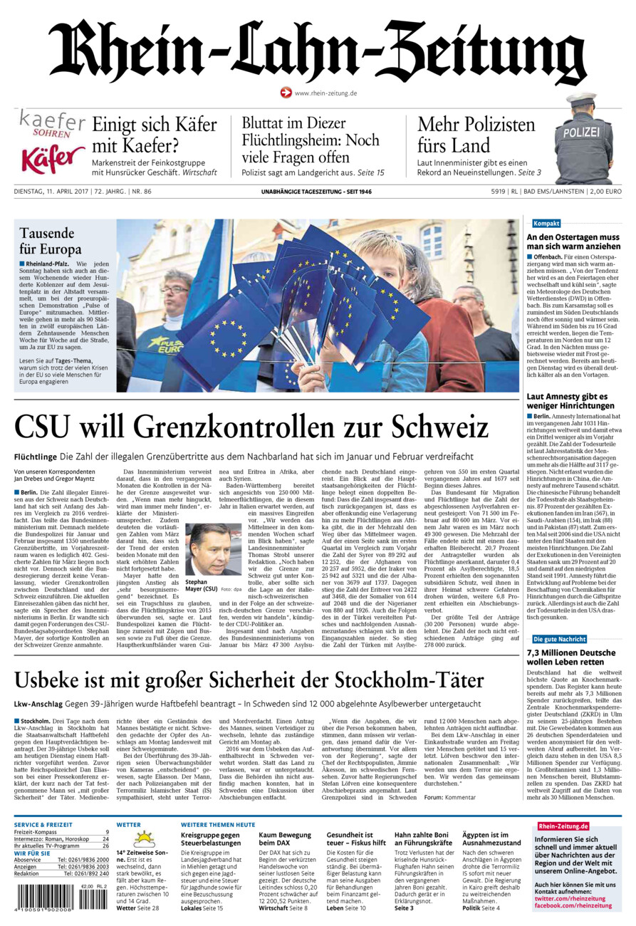 Rhein-Lahn-Zeitung vom Dienstag, 11.04.2017