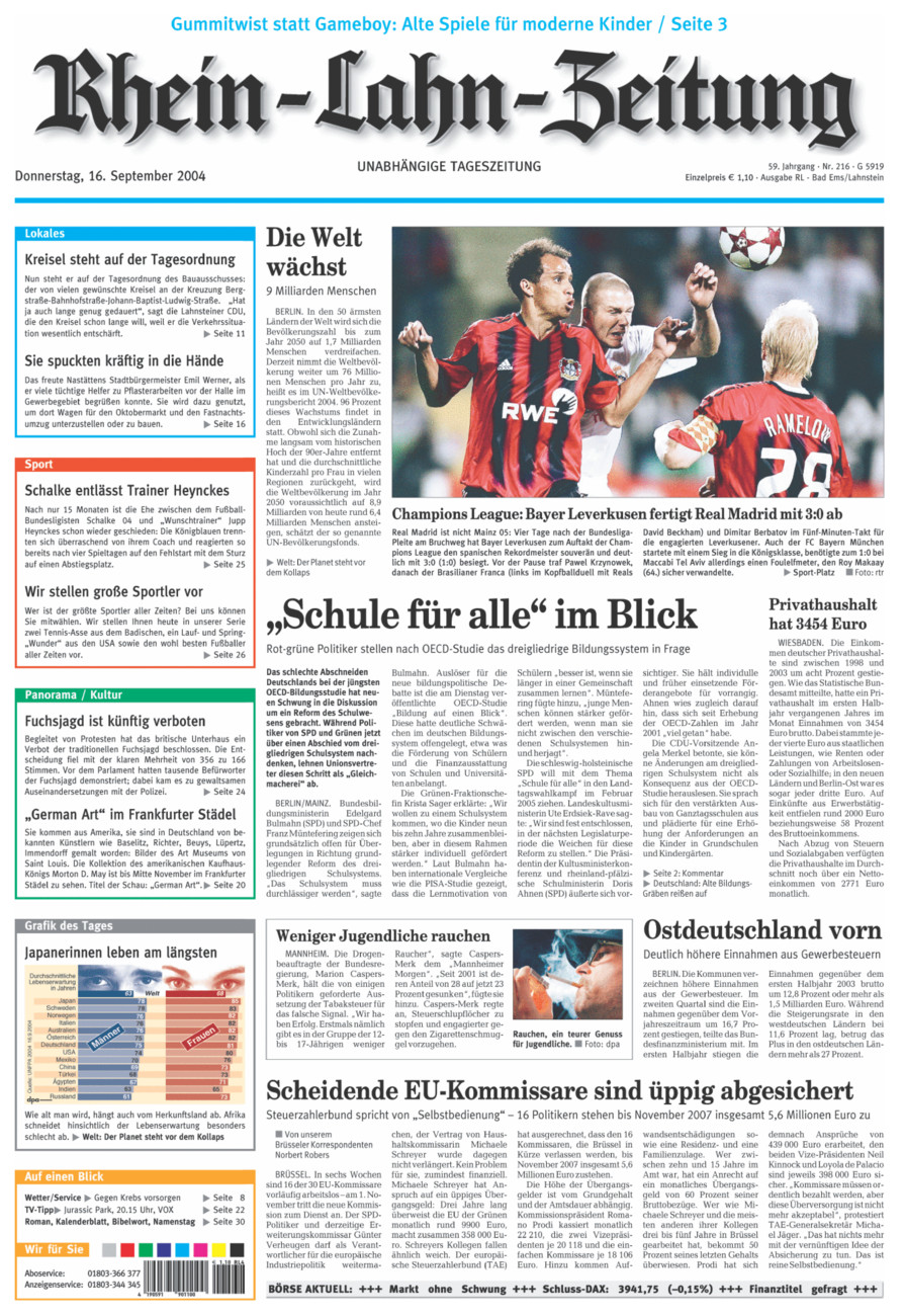 Rhein-Lahn-Zeitung vom Donnerstag, 16.09.2004
