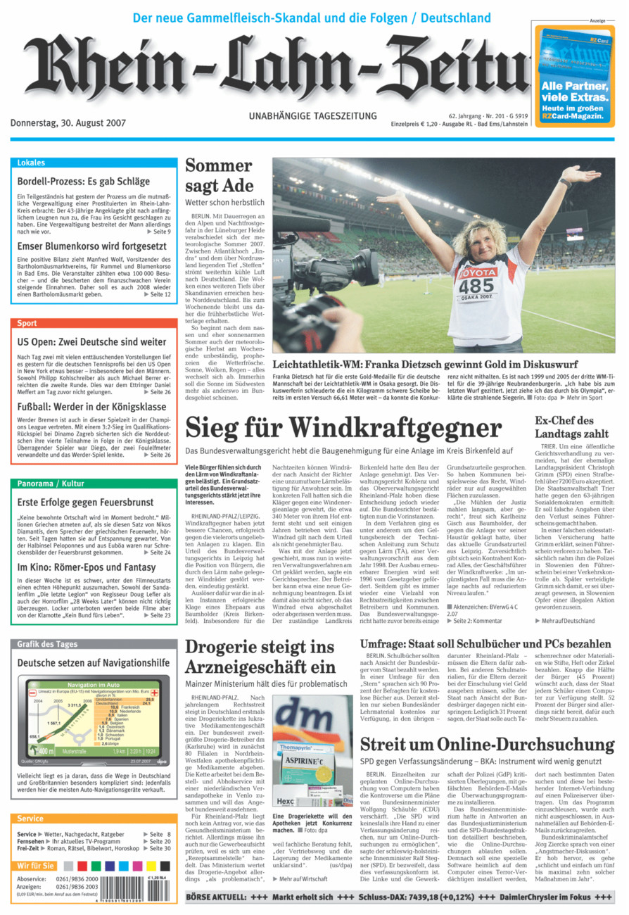 Rhein-Lahn-Zeitung vom Donnerstag, 30.08.2007