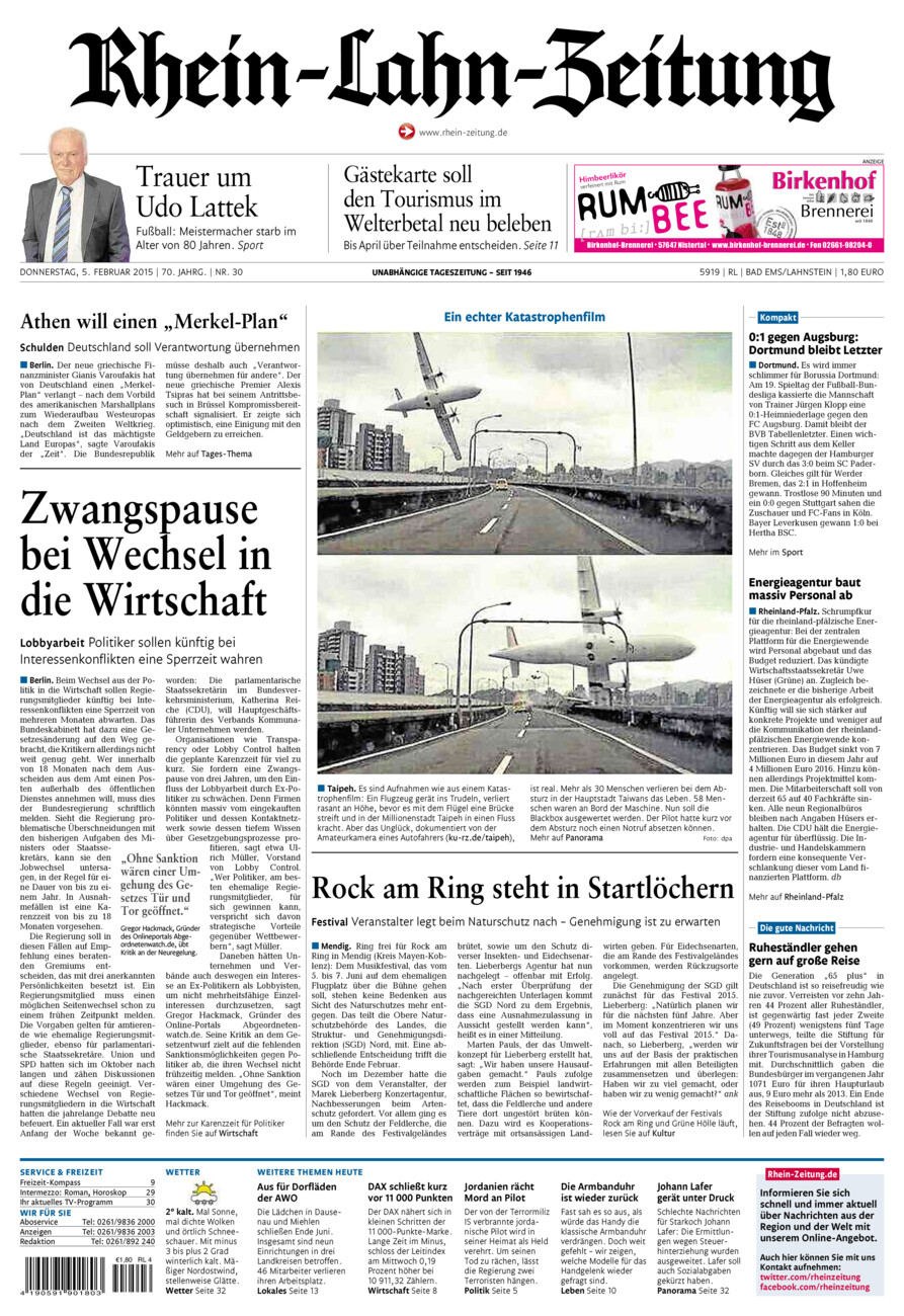 Rhein-Lahn-Zeitung vom Donnerstag, 05.02.2015