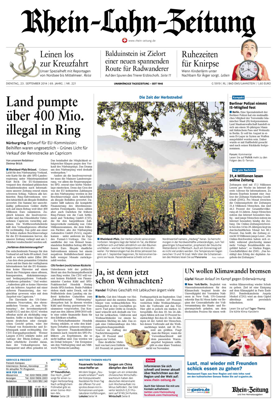 Rhein-Lahn-Zeitung vom Dienstag, 23.09.2014