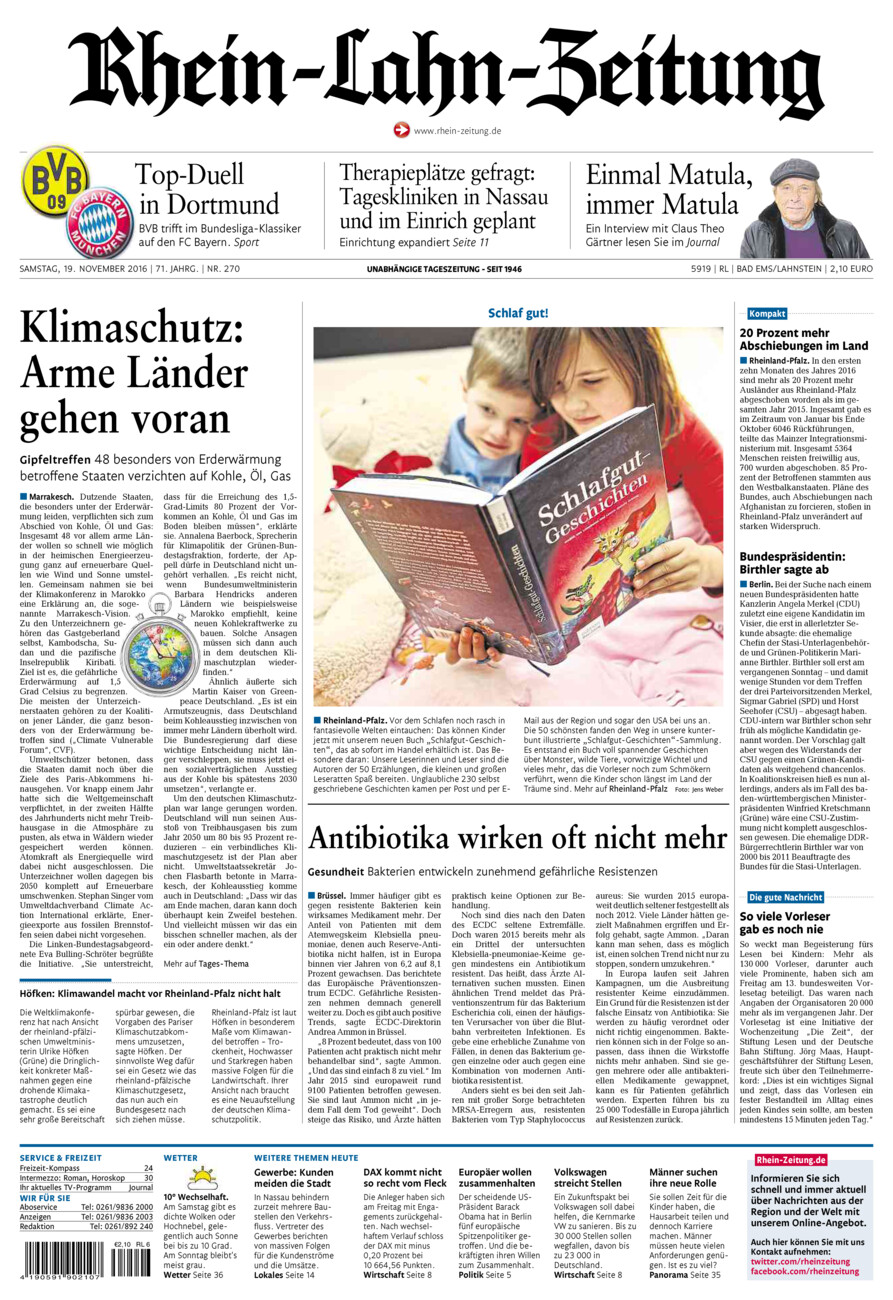Rhein-Lahn-Zeitung vom Samstag, 19.11.2016