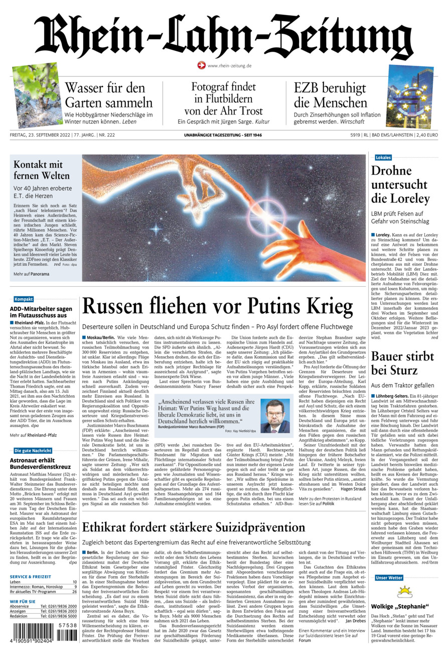 Rhein-Lahn-Zeitung vom Freitag, 23.09.2022