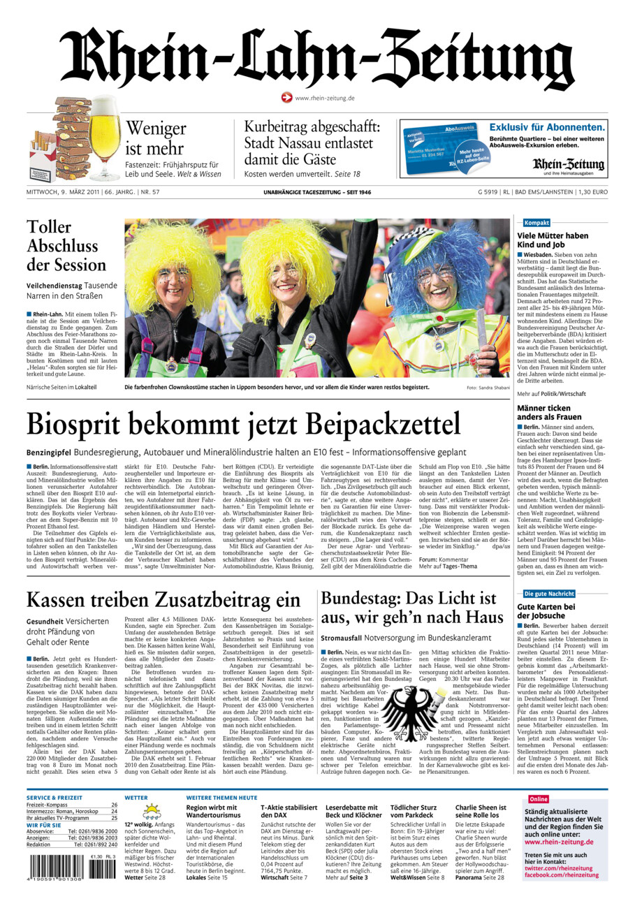 Rhein-Lahn-Zeitung vom Mittwoch, 09.03.2011
