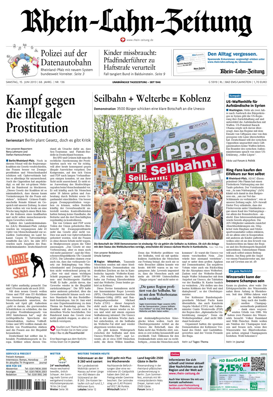 Rhein-Lahn-Zeitung vom Samstag, 15.06.2013