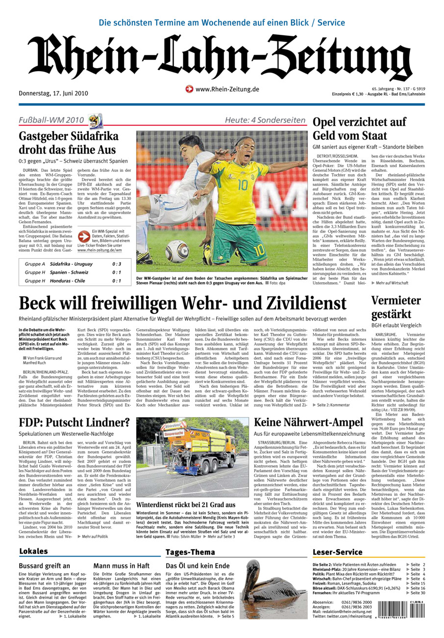 Rhein-Lahn-Zeitung vom Donnerstag, 17.06.2010