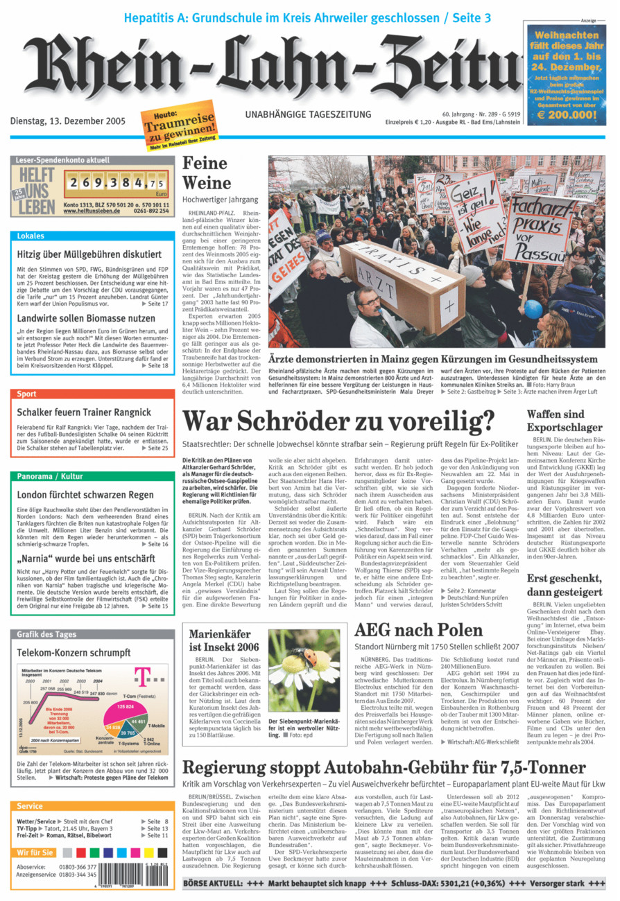 Rhein-Lahn-Zeitung vom Dienstag, 13.12.2005