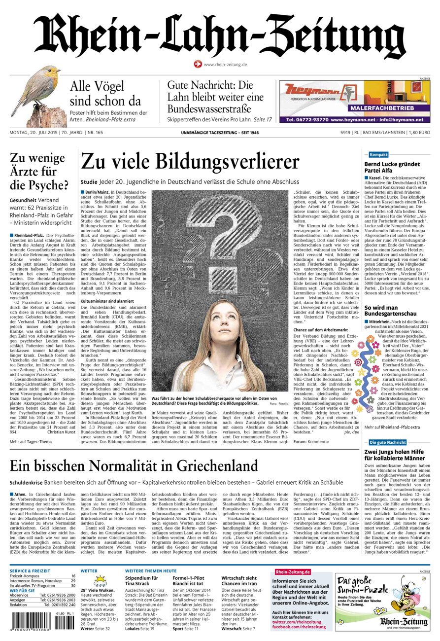 Rhein-Lahn-Zeitung vom Montag, 20.07.2015