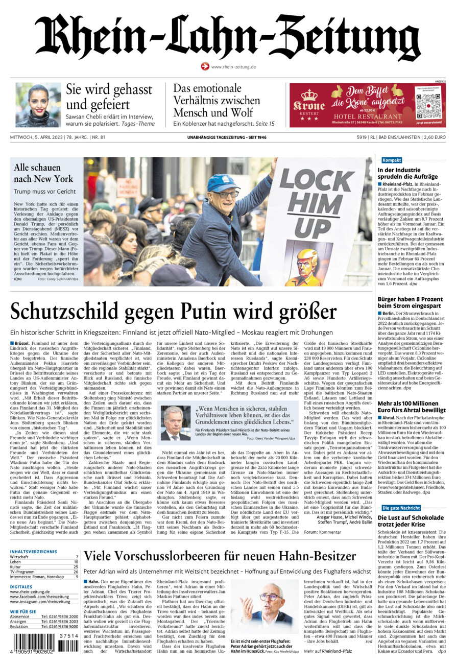 Rhein-Lahn-Zeitung vom Mittwoch, 05.04.2023