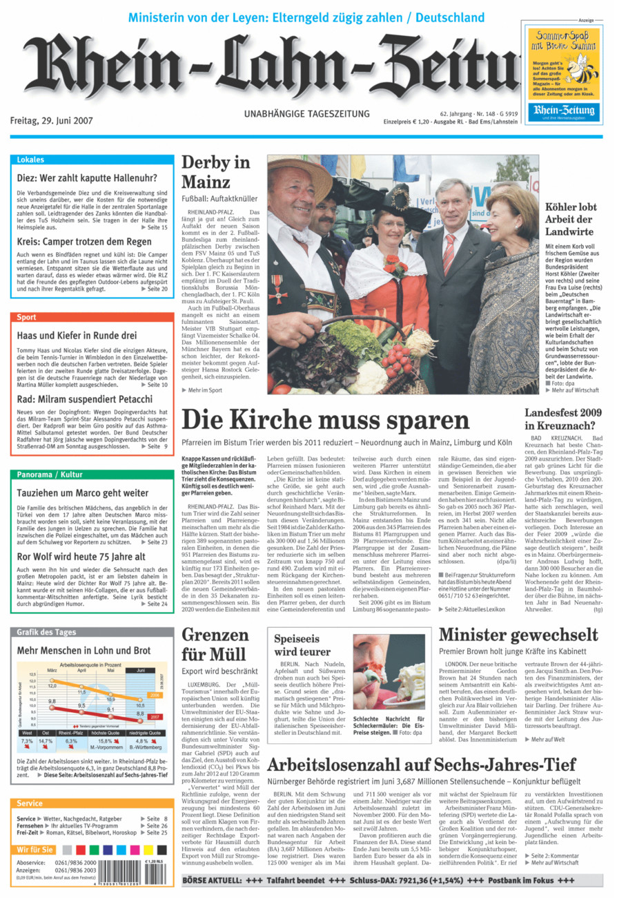 Rhein-Lahn-Zeitung vom Freitag, 29.06.2007