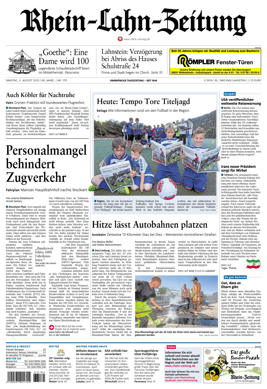 Rhein-Lahn-Zeitung vom Samstag, 03.08.2013