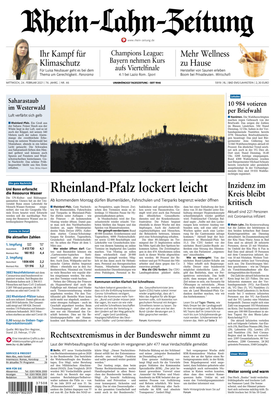 Rhein-Lahn-Zeitung vom Mittwoch, 24.02.2021